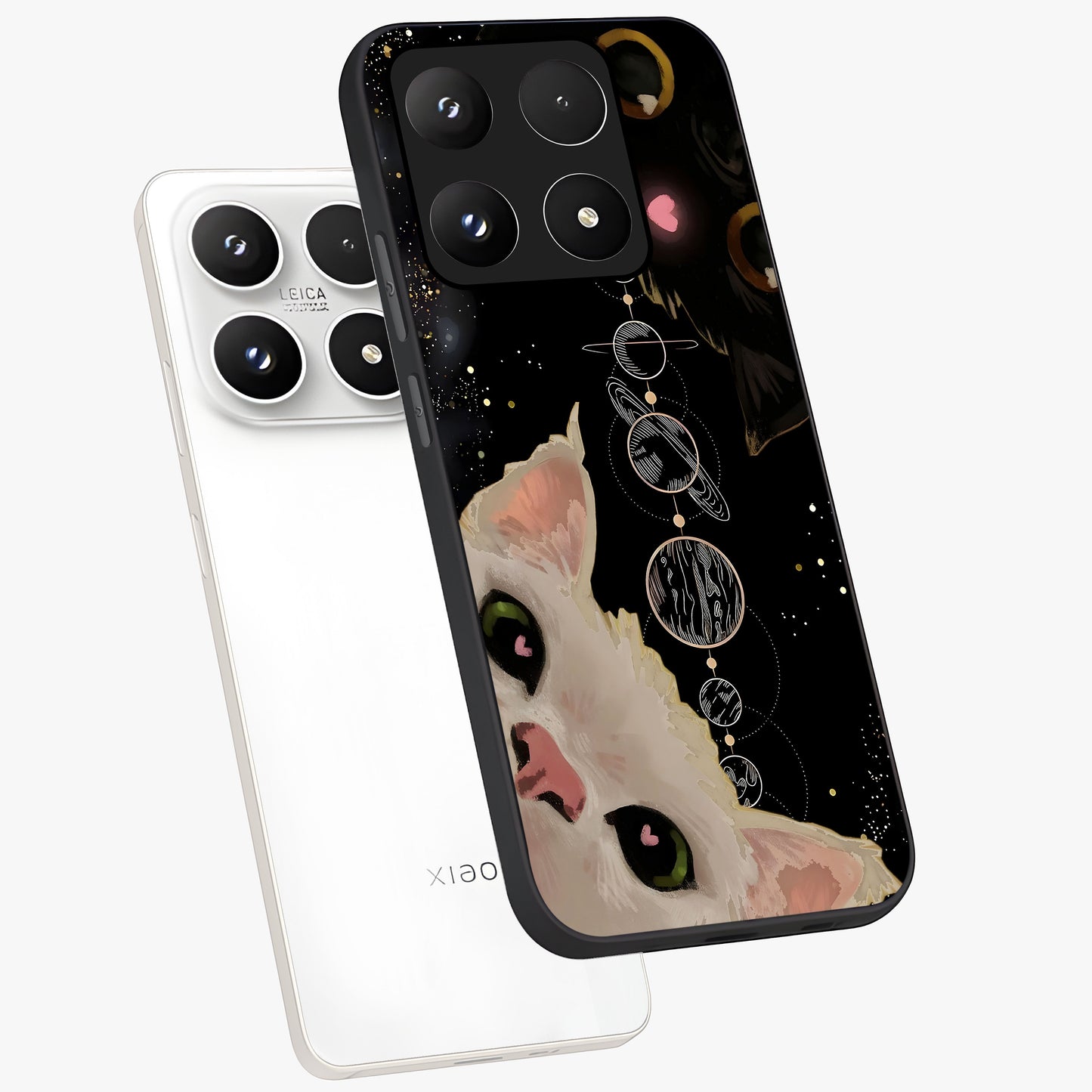 Galactic Cat Glass Case displayed in angled mockup highlighting celestial feline illustration with galaxy aesthetic style.