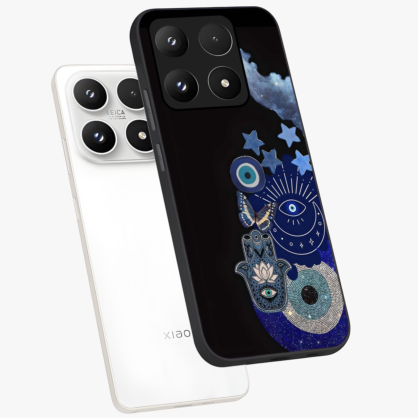 Galactic Charm Cluster Glass Case displayed in angled mockup highlighting luminous galaxy inspired design with dreamy aesthetic.