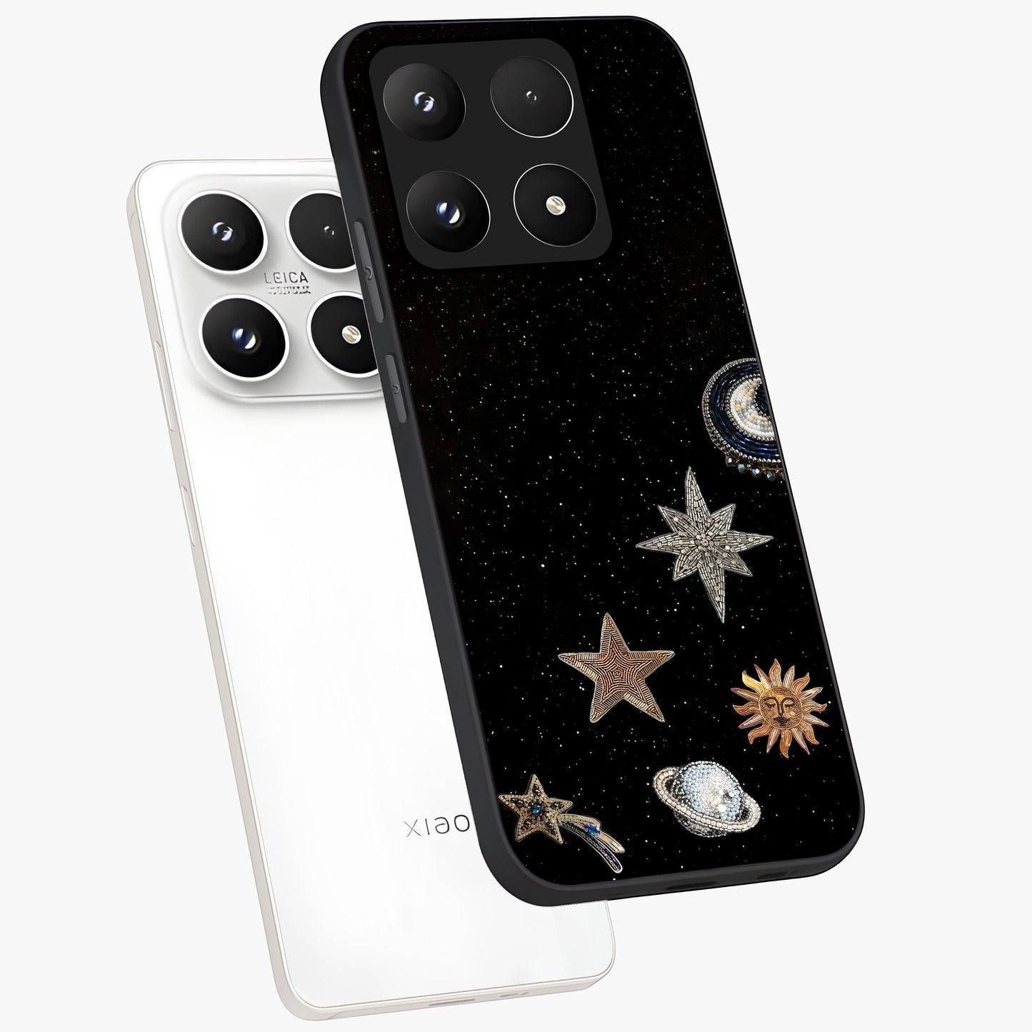 Galactic Charm Glow Glass Case displayed in angled mockup highlighting luminous galaxy inspired design with dreamy aesthetic.