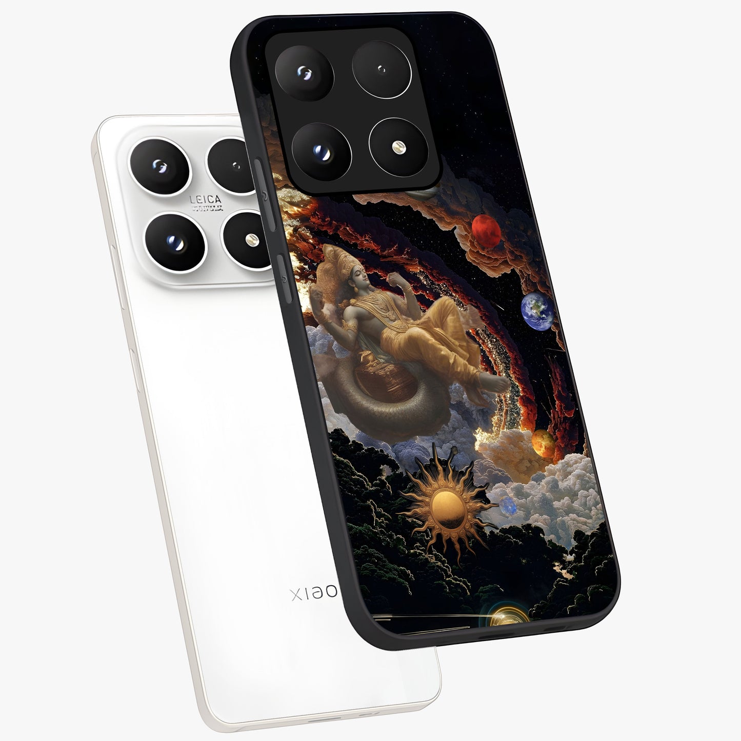Galactic Divine God Glass Case displayed in angled mockup highlighting powerful celestial deity illustration with galactic aesthetic.
