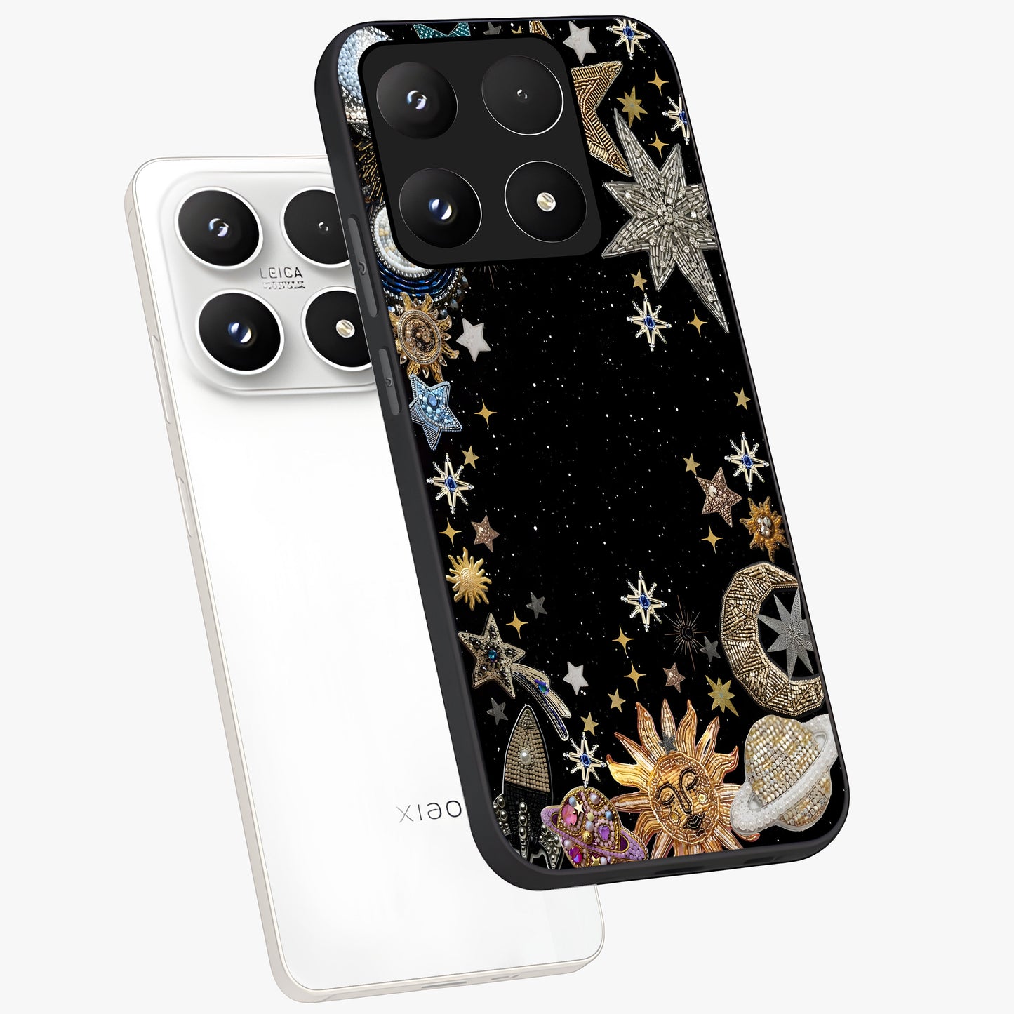 Galactic Jewel Stars Glass Case displayed in angled mockup highlighting shining celestial star design with cosmic aesthetic style.