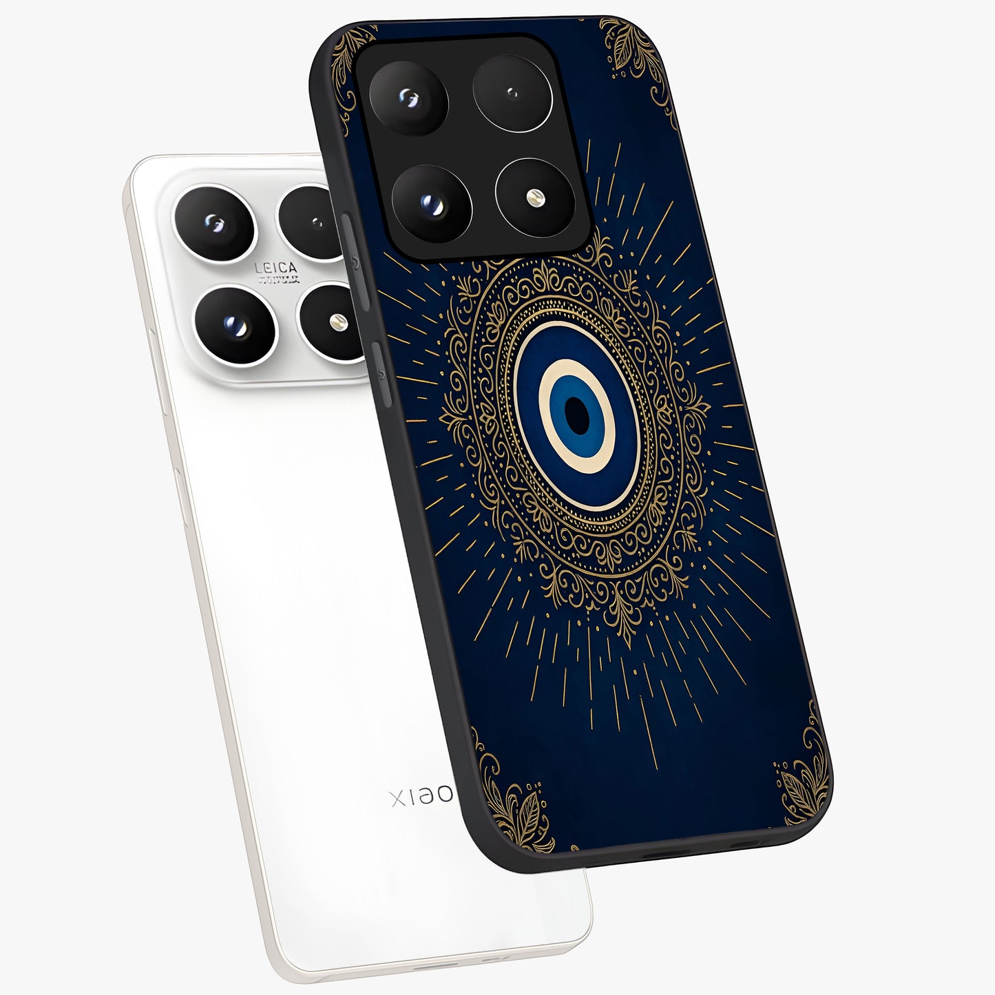 Golden Celestial Charm Glass Case displayed in angled mockup highlighting sparkling cosmic charm design with celestial aesthetic.