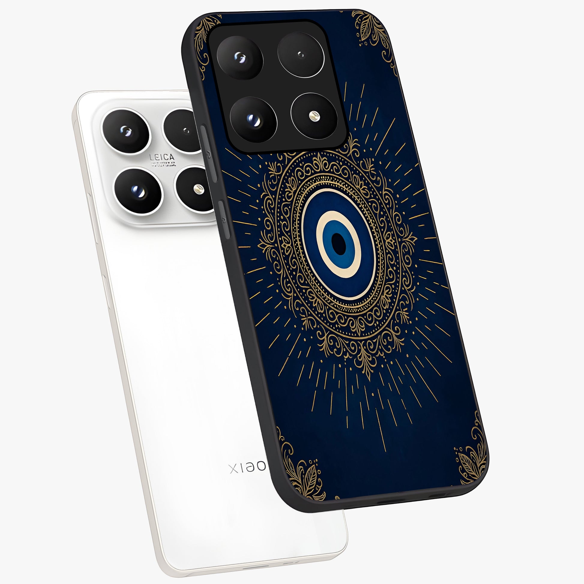 Golden Celestial Charm Glass Case displayed in angled mockup highlighting sparkling cosmic charm design with celestial aesthetic.