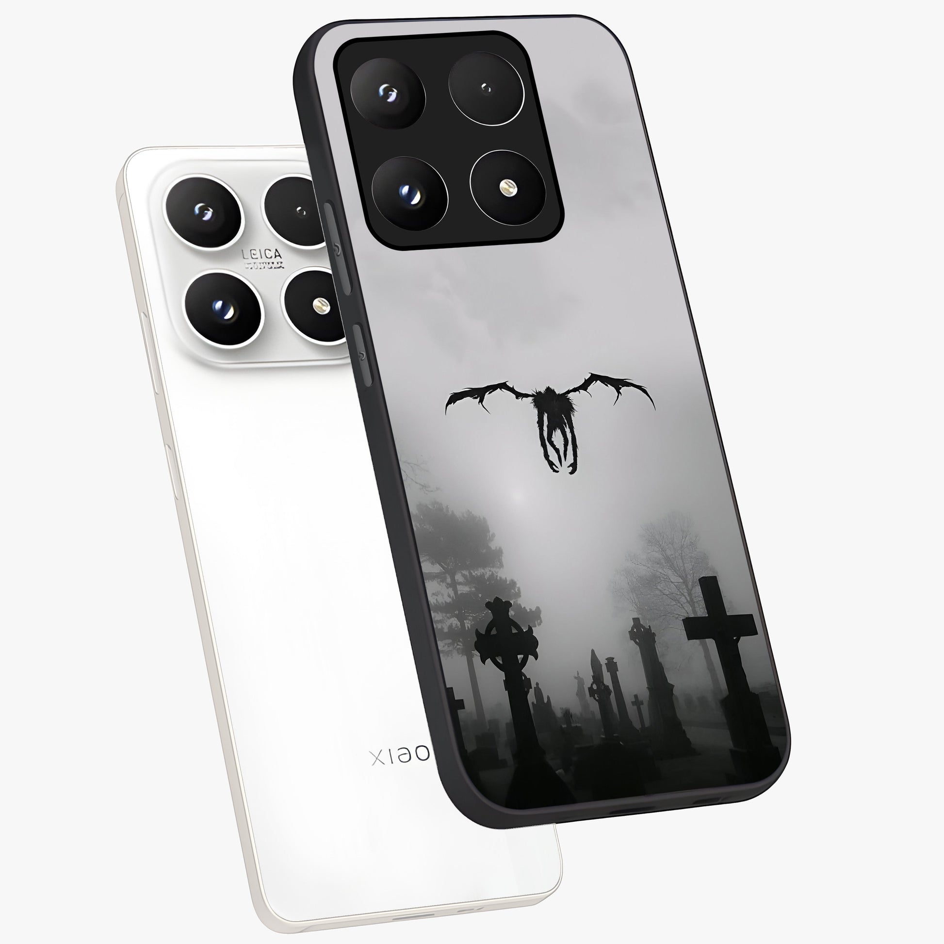 Graveyard Shadow Descent Glass Case displayed in angled mockup highlighting eerie shadow illustration with gothic aesthetic.