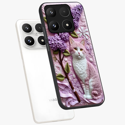 Lavender Cat Whimsy Glass Case displayed in angled mockup highlighting playful feline illustration with pastel lavender aesthetic.