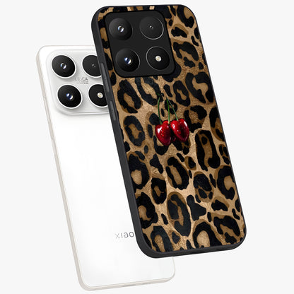 Leopard Wild Cherry Glass Case displayed in angled mockup highlighting bold animal print design with playful cherry aesthetic.