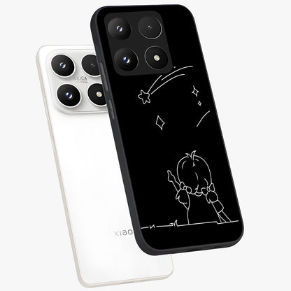 Line Art Girl With Shooting Stars Glass Case displayed in angled mockup highlighting elegant line art design with dreamy star aesthetic.