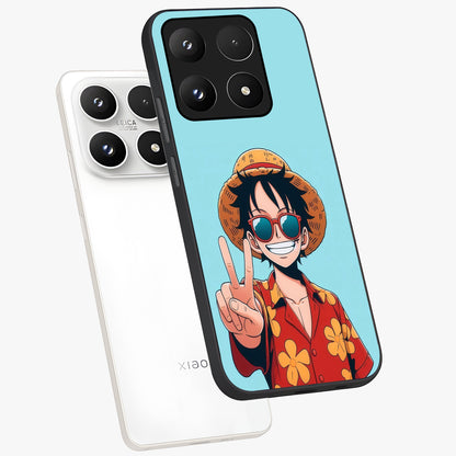 Luffy Summer Anime Vibe Glass Case displayed in angled mockup highlighting energetic anime illustration with summer vibe aesthetic.