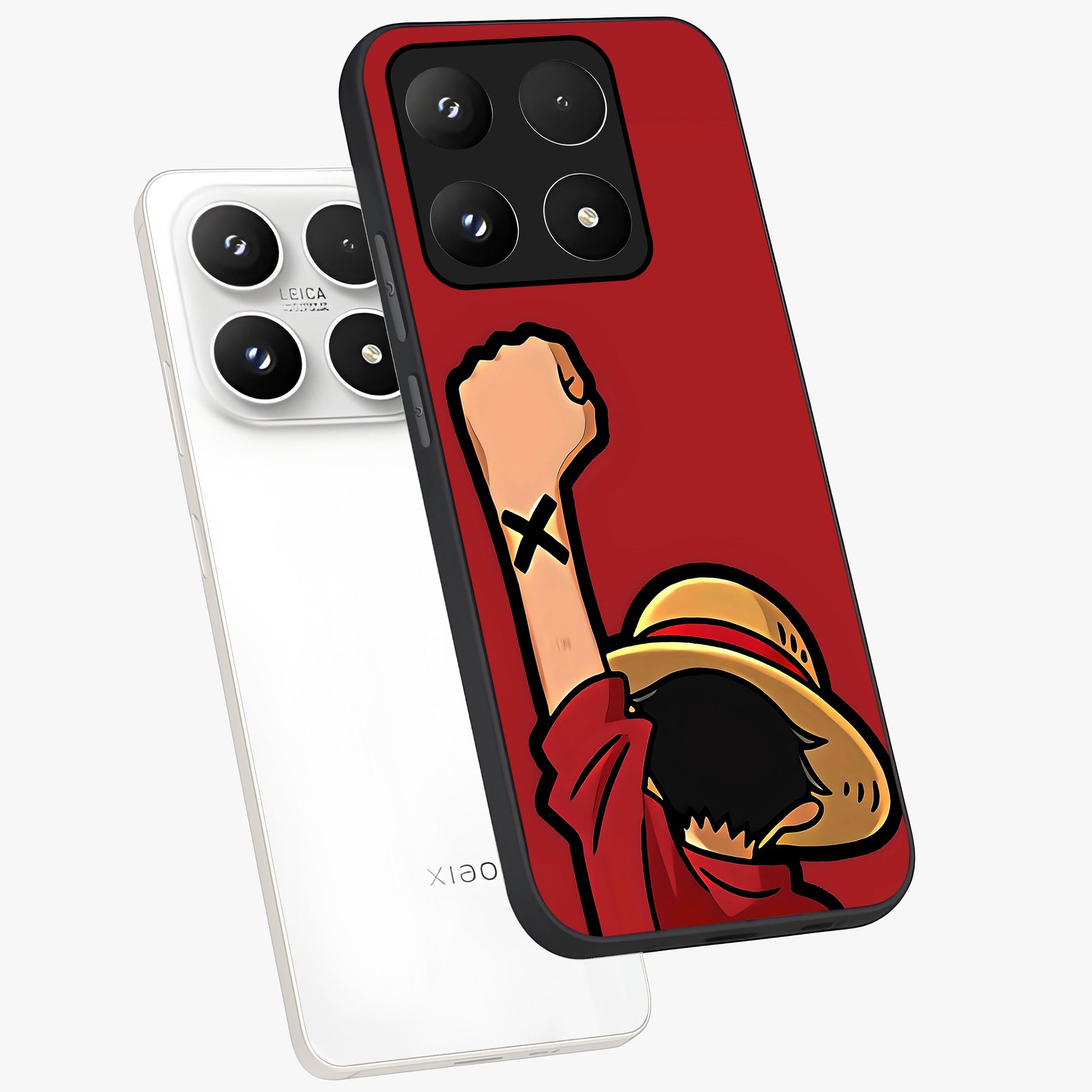 Luffy X Spirit Glass Case displayed in angled mockup highlighting powerful anime design with energetic action aesthetic.