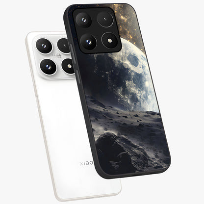 Lunar Horizon Glow Glass Case displayed in angled mockup highlighting celestial moon design with dreamy night aesthetic.