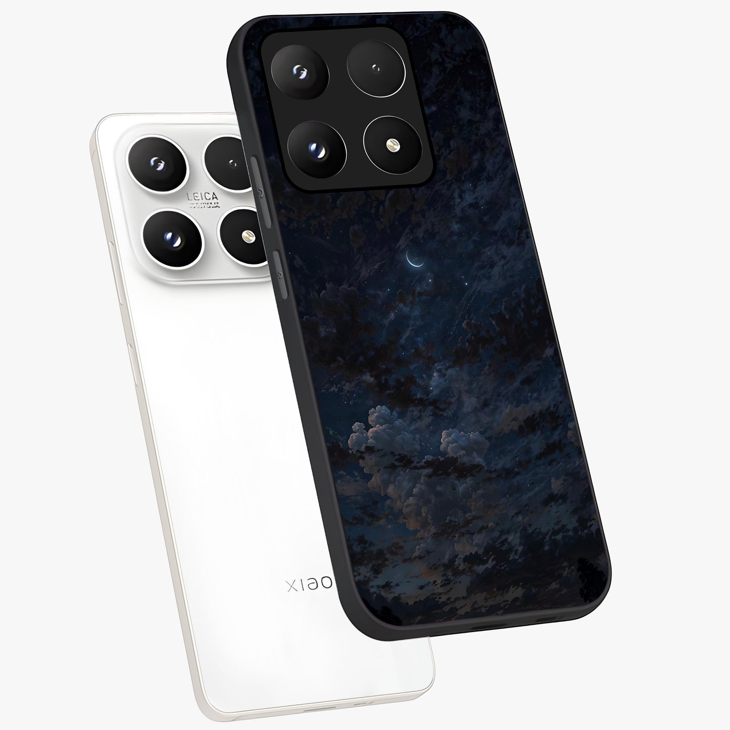 Lunar Veil Silence Glass Case displayed in angled mockup highlighting soft lunar design with peaceful celestial aesthetic.