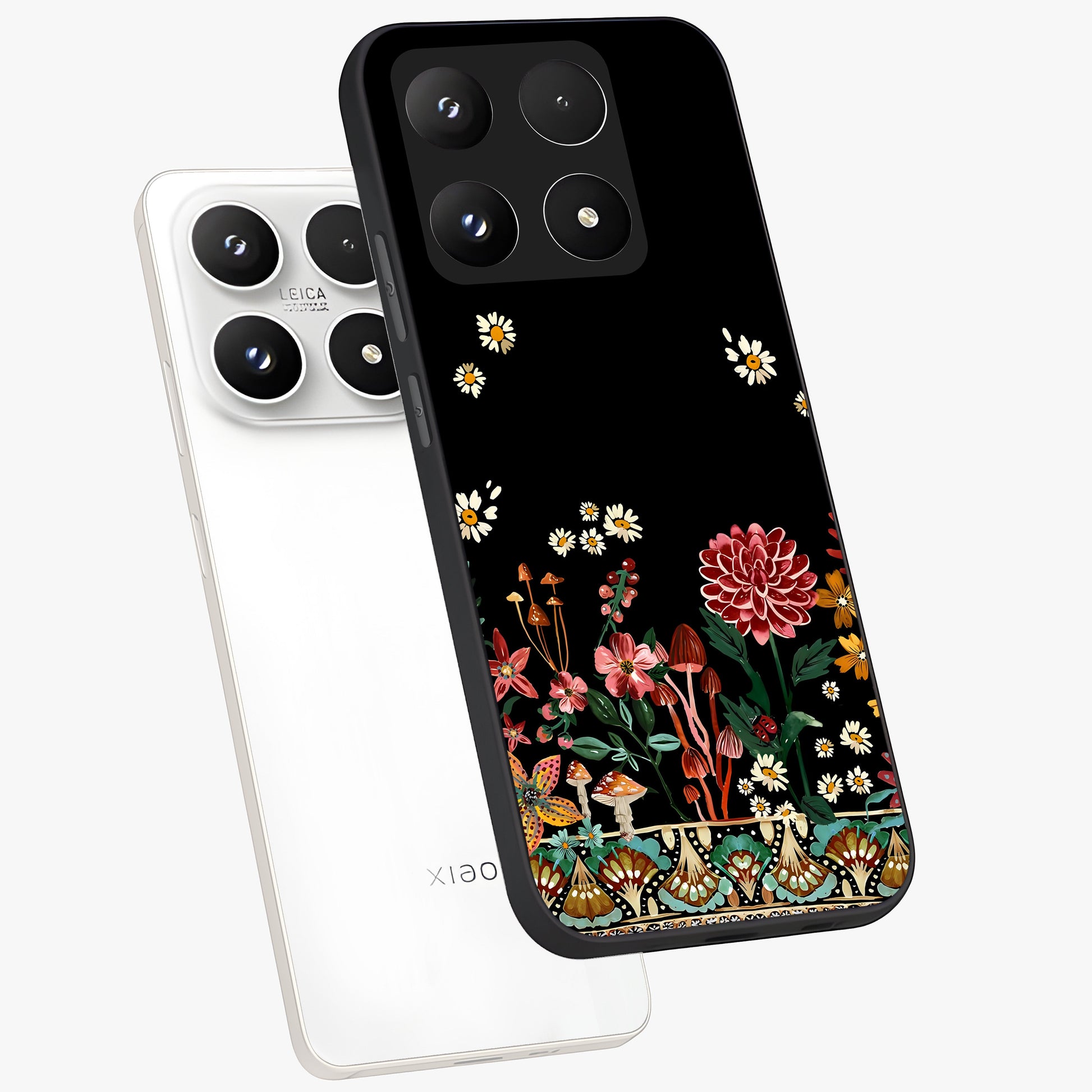 Midnight Bloom Pattern Glass Case displayed in angled mockup highlighting elegant flower design with midnight aesthetic style.