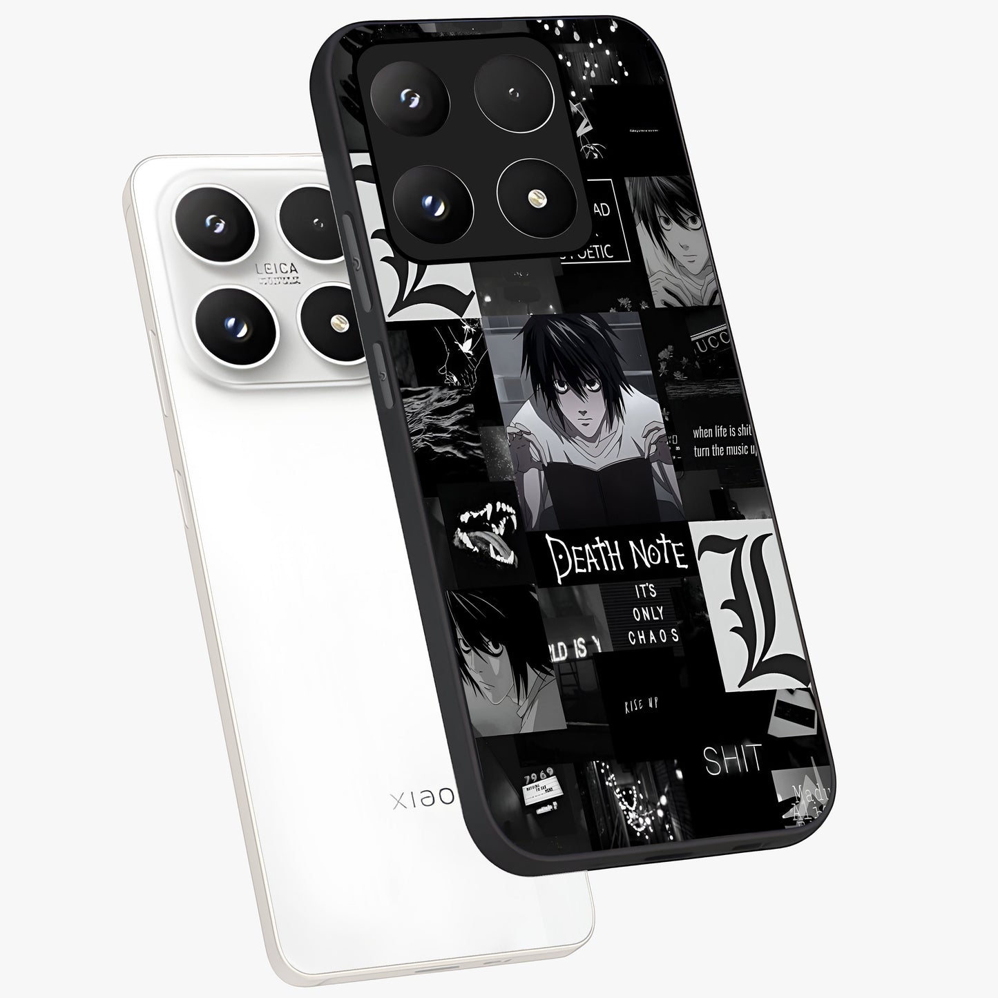 Midnight Chaos Mind Glass Case displayed in angled mockup highlighting chaotic artistic design with dramatic midnight aesthetic.