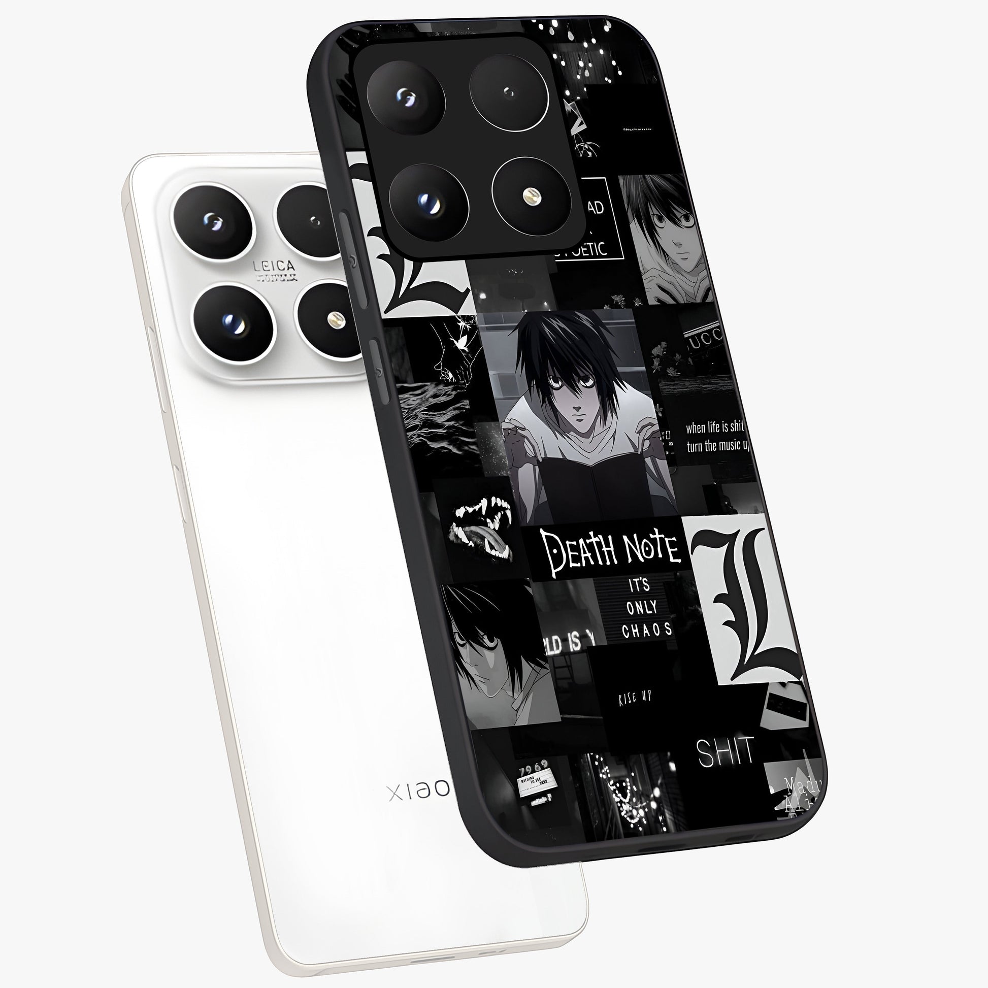 Midnight Chaos Mind Glass Case displayed in angled mockup highlighting chaotic artistic design with dramatic midnight aesthetic.