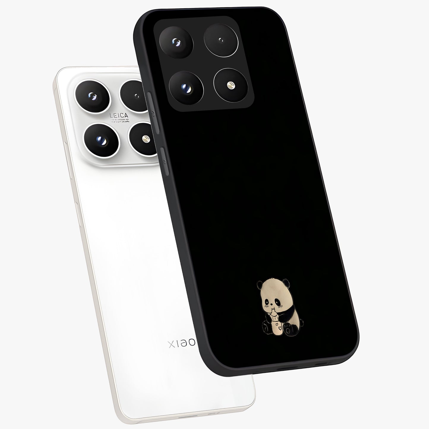 Midnight Panda Love Glass Case displayed in angled mockup highlighting adorable panda illustration with midnight aesthetic.