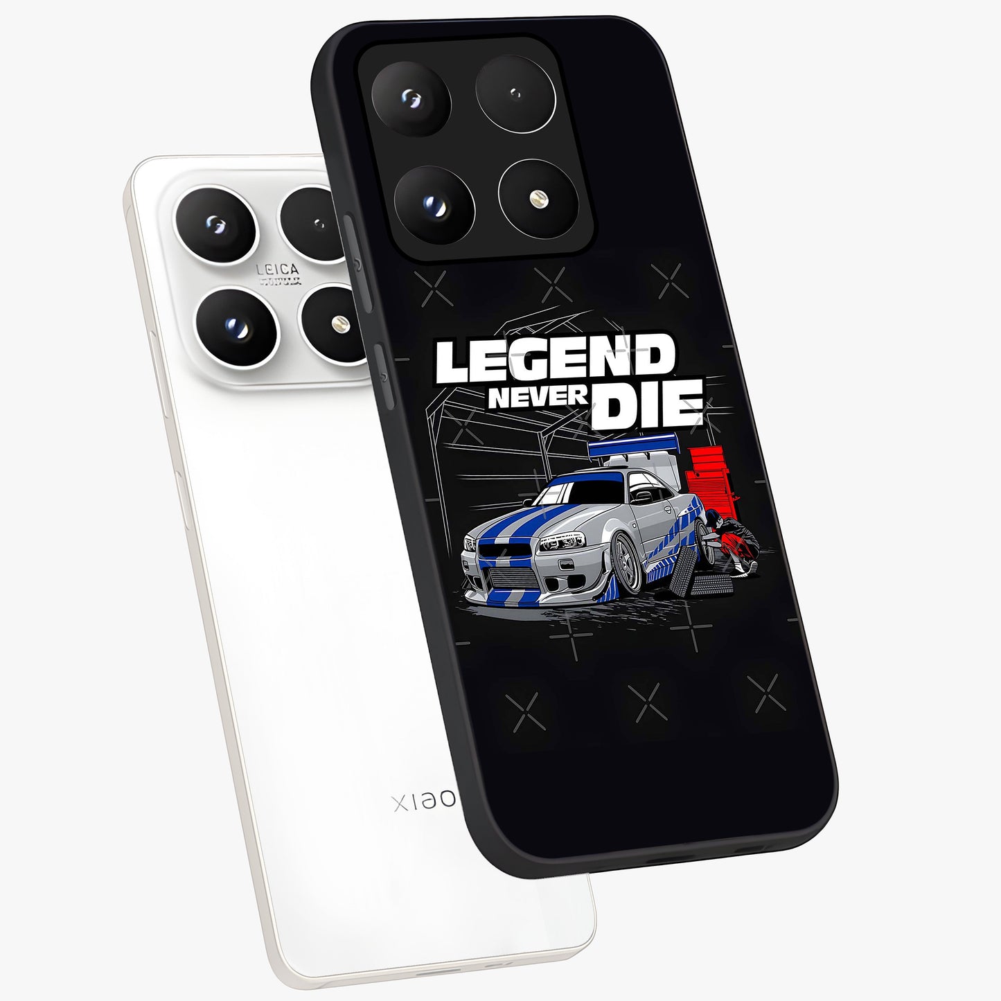 Midnight Racing Legacy Glass Case displayed in angled mockup highlighting dynamic automotive design with bold midnight aesthetic.