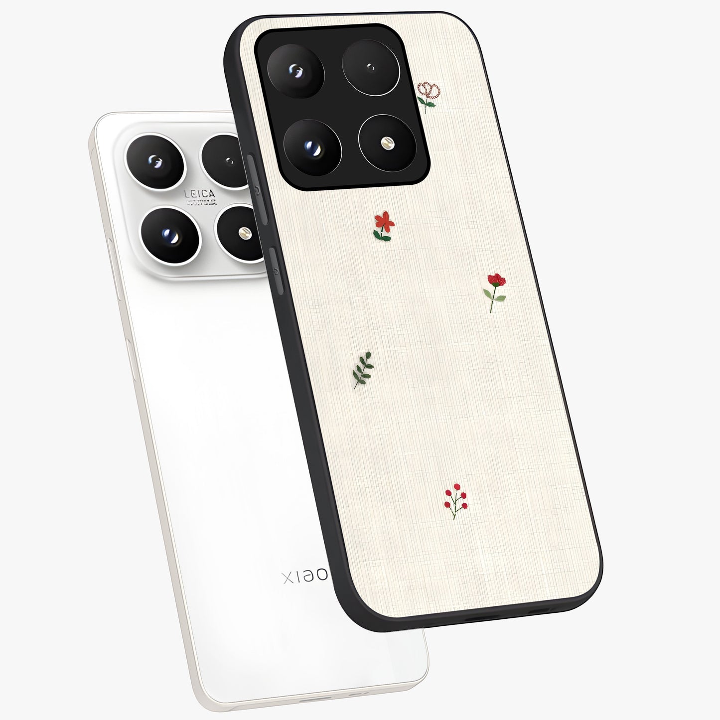 Minimalistic Blue With White Flower Pattern Glass Case displayed in angled mockup highlighting simple floral design with minimal aesthetic.