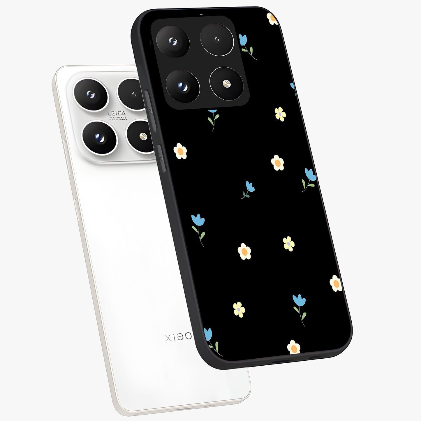 Minimal Petal Whispers Glass Case displayed in angled mockup highlighting delicate petal design with clean minimal aesthetic.