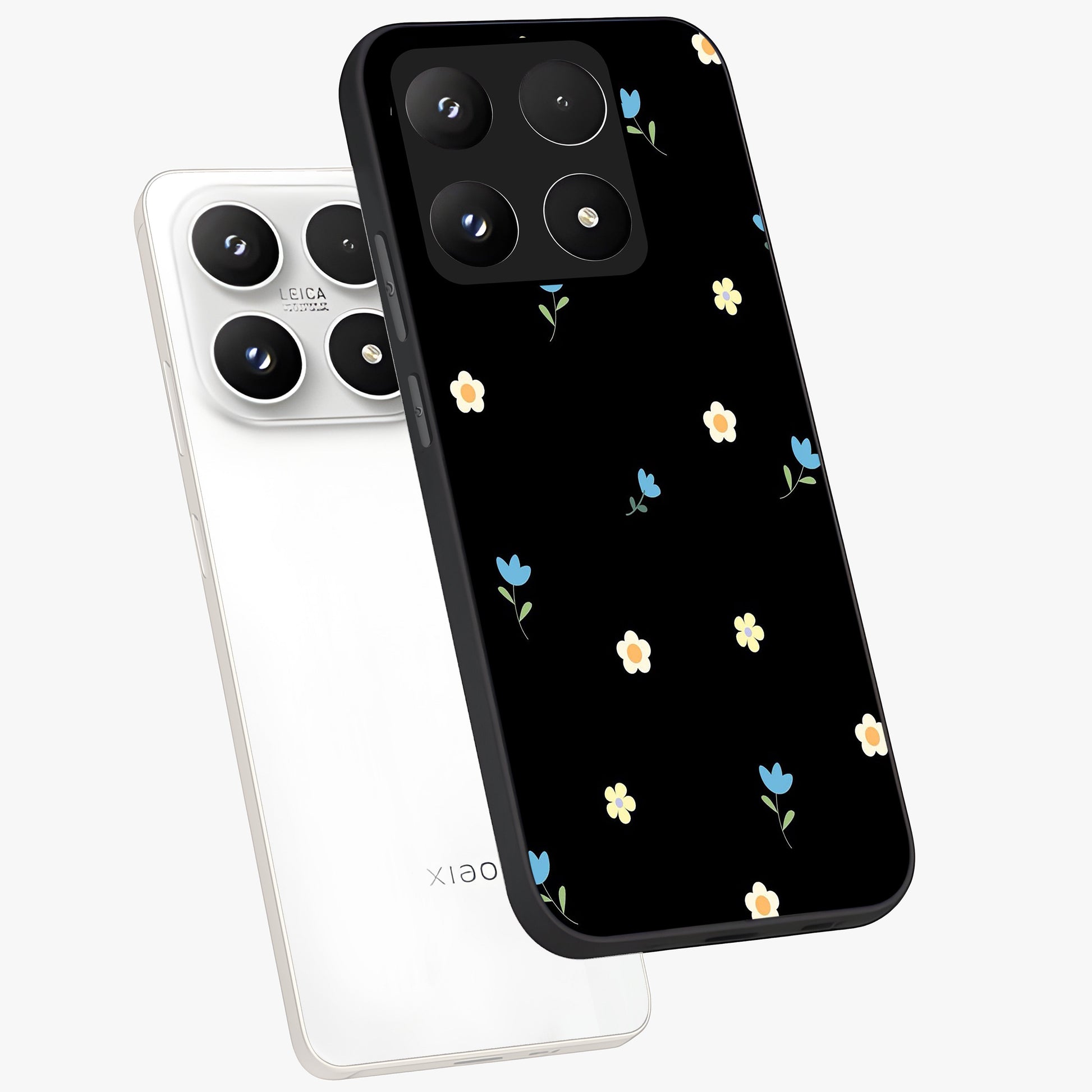 Minimal Petal Whispers Glass Case displayed in angled mockup highlighting delicate petal design with clean minimal aesthetic.