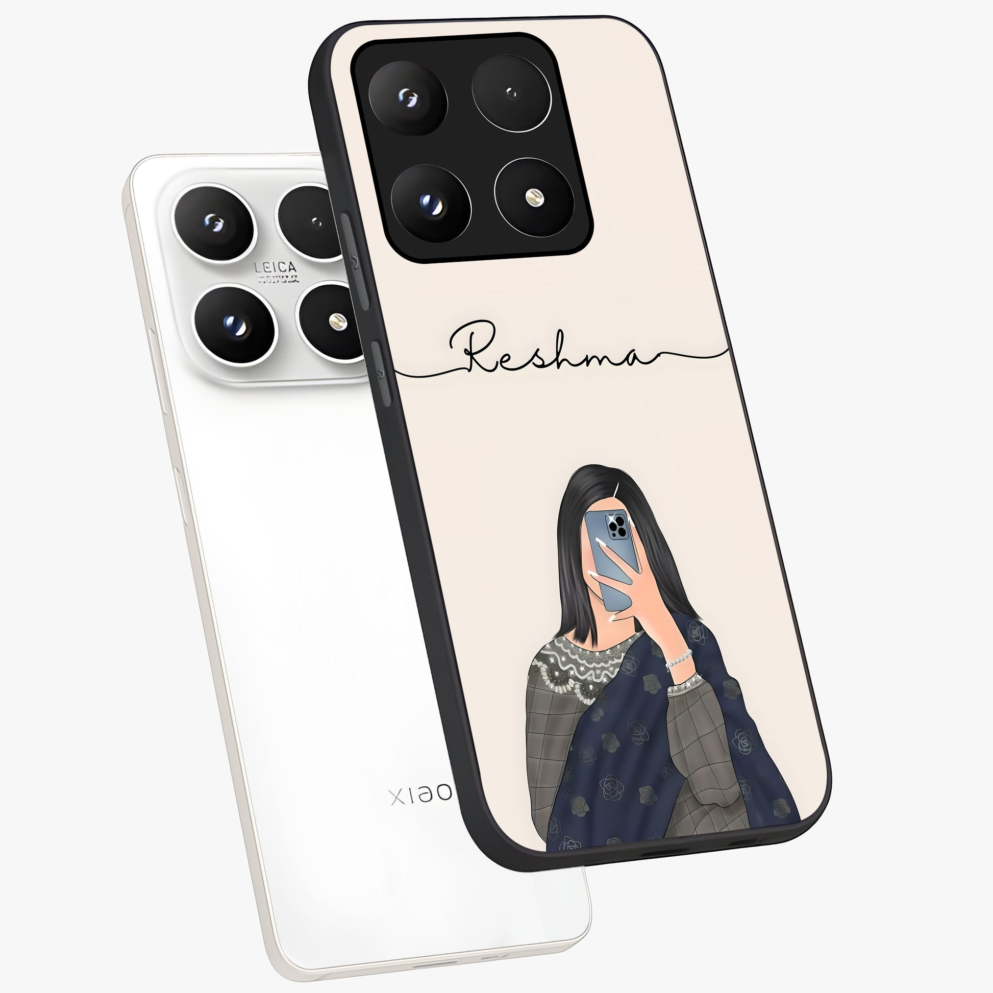 Mirror Mood Muse With Custom Name Glass Case displayed in angled mockup highlighting aesthetic mirror inspired design with custom name feature.