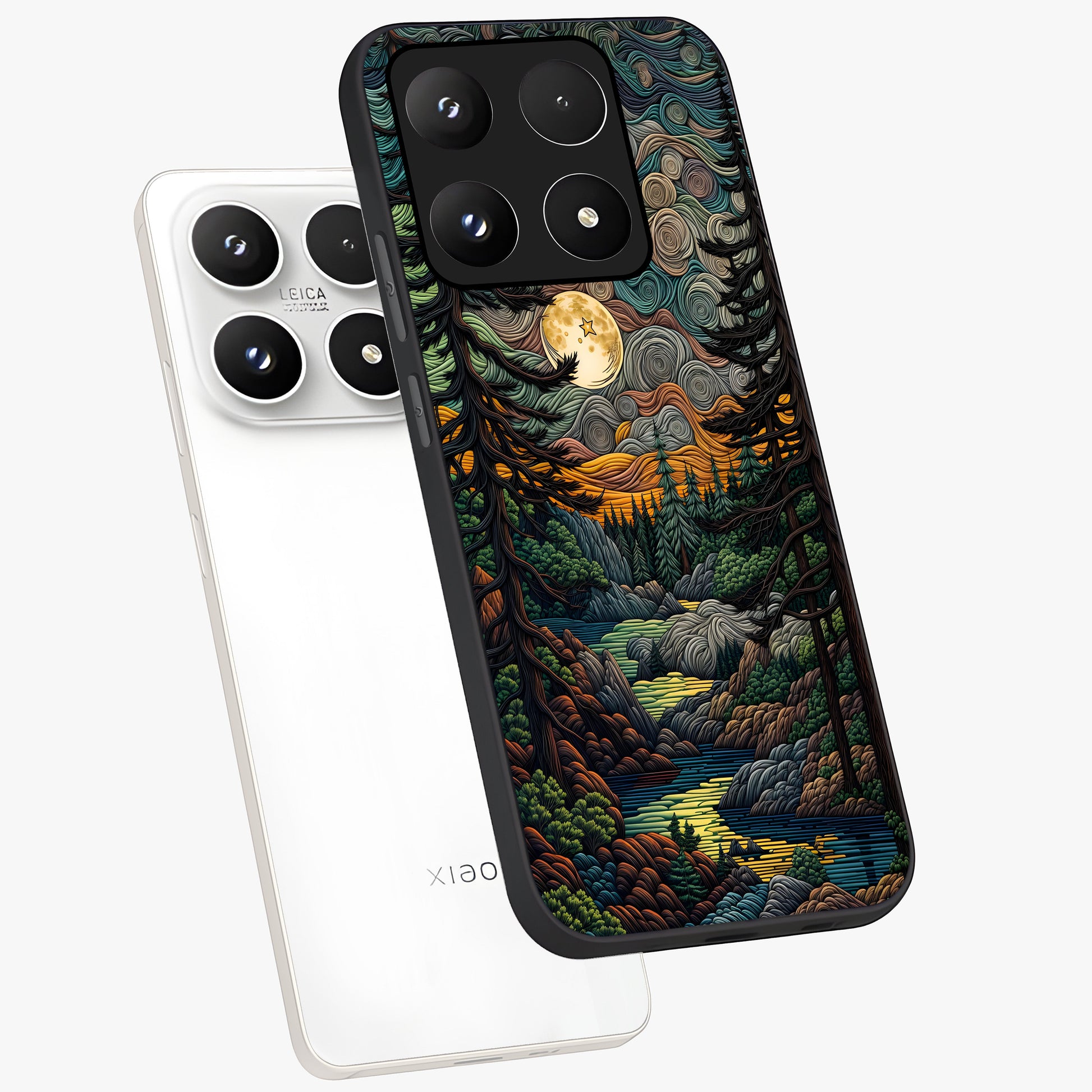 Moonlight Forest Dream Glass Case displayed in angled mockup highlighting dreamy forest design with glowing moon aesthetic.
