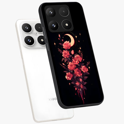 Moonlit Floral Elegance Glass Case displayed in angled mockup highlighting graceful flower design with soft moonlight aesthetic.