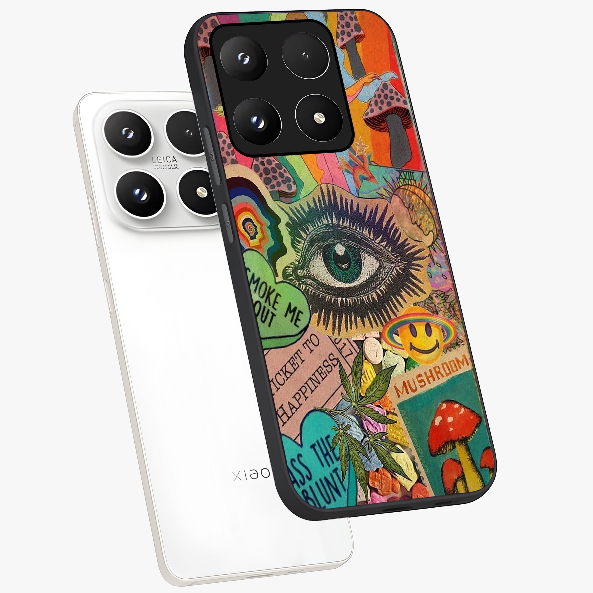 Mystic Eye Wonderland Glass Case displayed in angled mockup highlighting magical eye illustration with dreamy aesthetic.