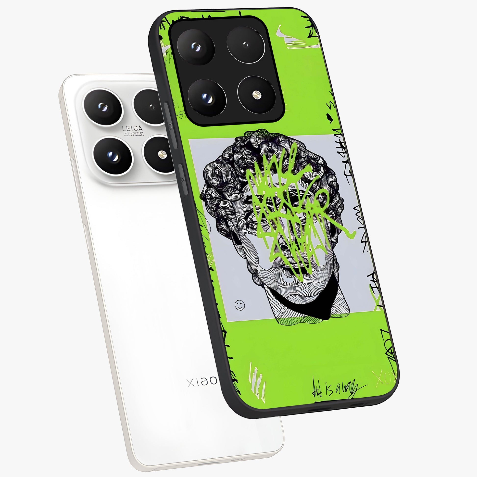 Neo Graffiti Rebellion Glass Case displayed in angled mockup highlighting urban street art design with rebellious aesthetic.