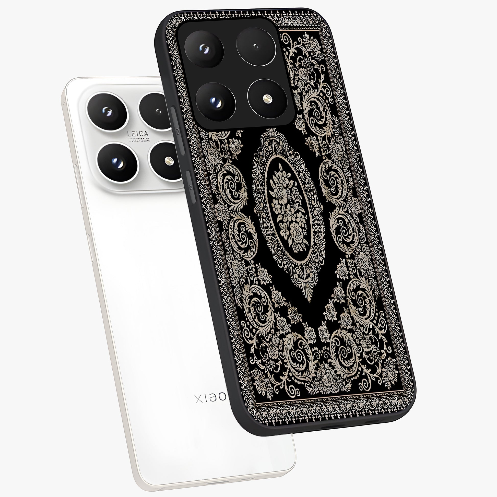 Noir Bloom Elegance Glass Case displayed in angled mockup highlighting refined flower design with stylish noir aesthetic.