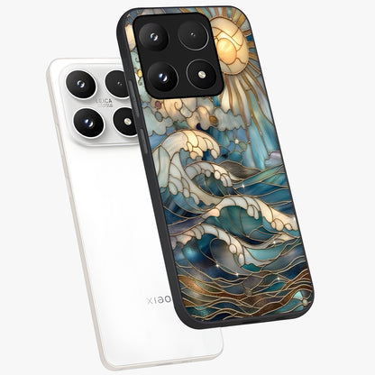 Oceanic Stained Printed Glass Case displayed in angled mockup highlighting colorful aquatic design with artistic aesthetic style.