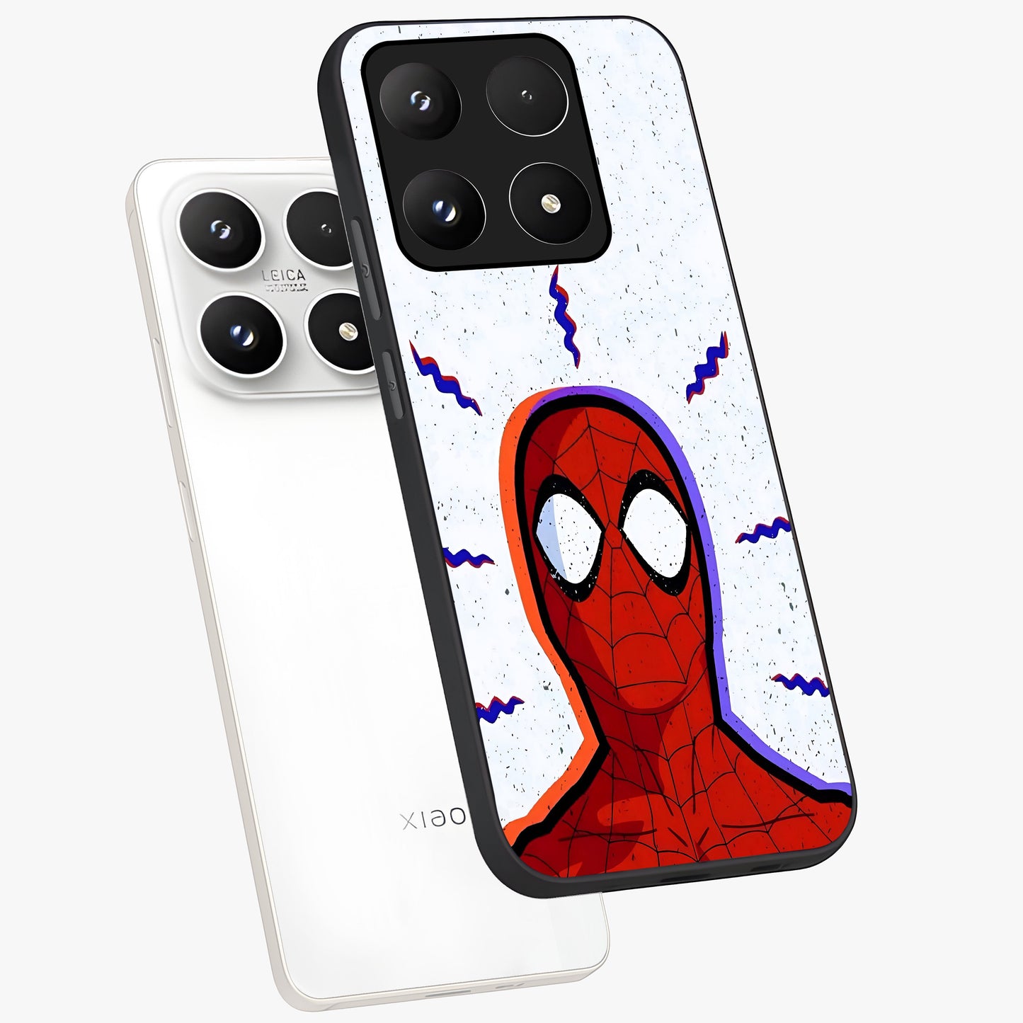 Omg Spiderman Glass Case displayed in angled mockup highlighting dynamic hero illustration with action comic aesthetic.