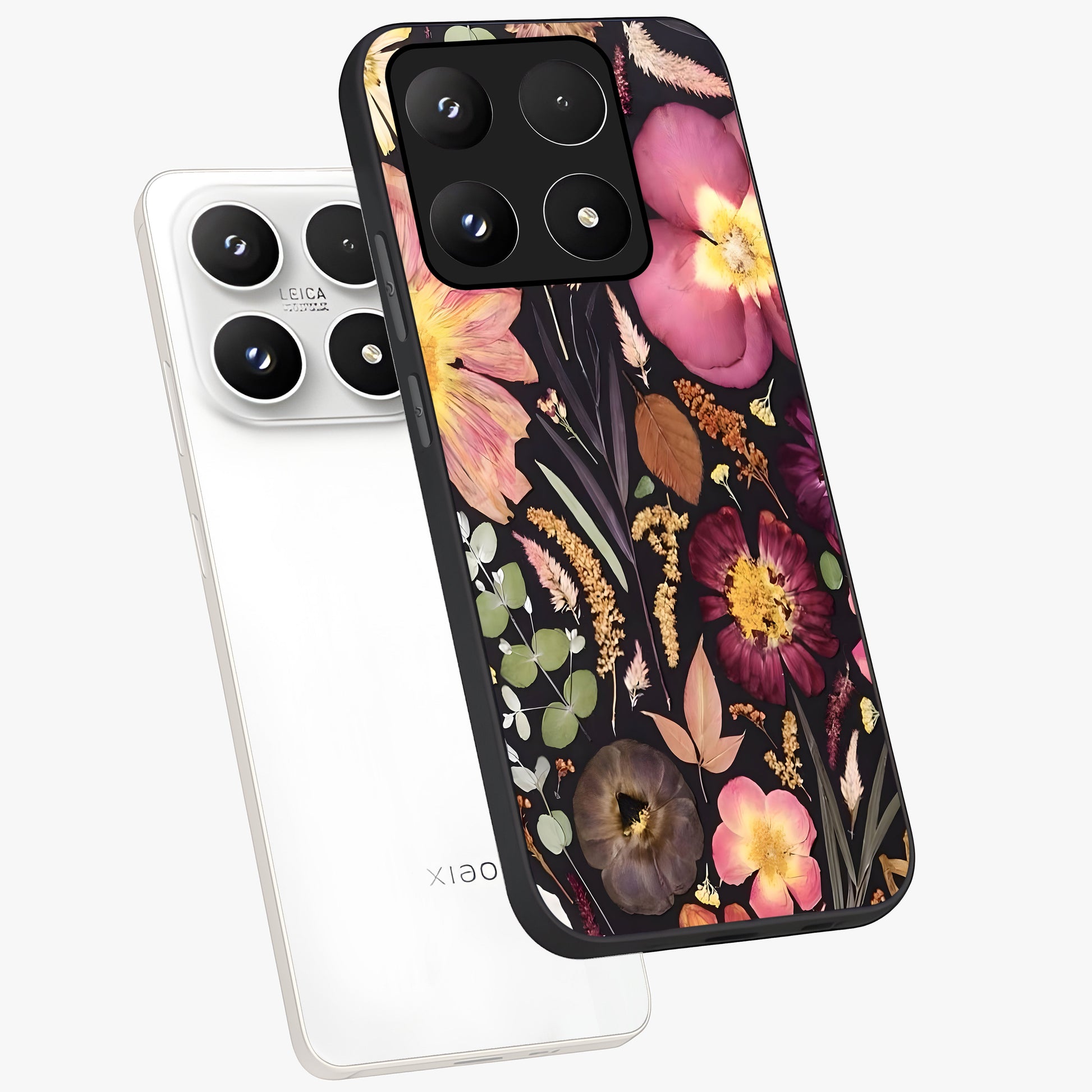 Petal Dream Tapestry Glass Case displayed in angled mockup highlighting decorative petal pattern with elegant botanical aesthetic.