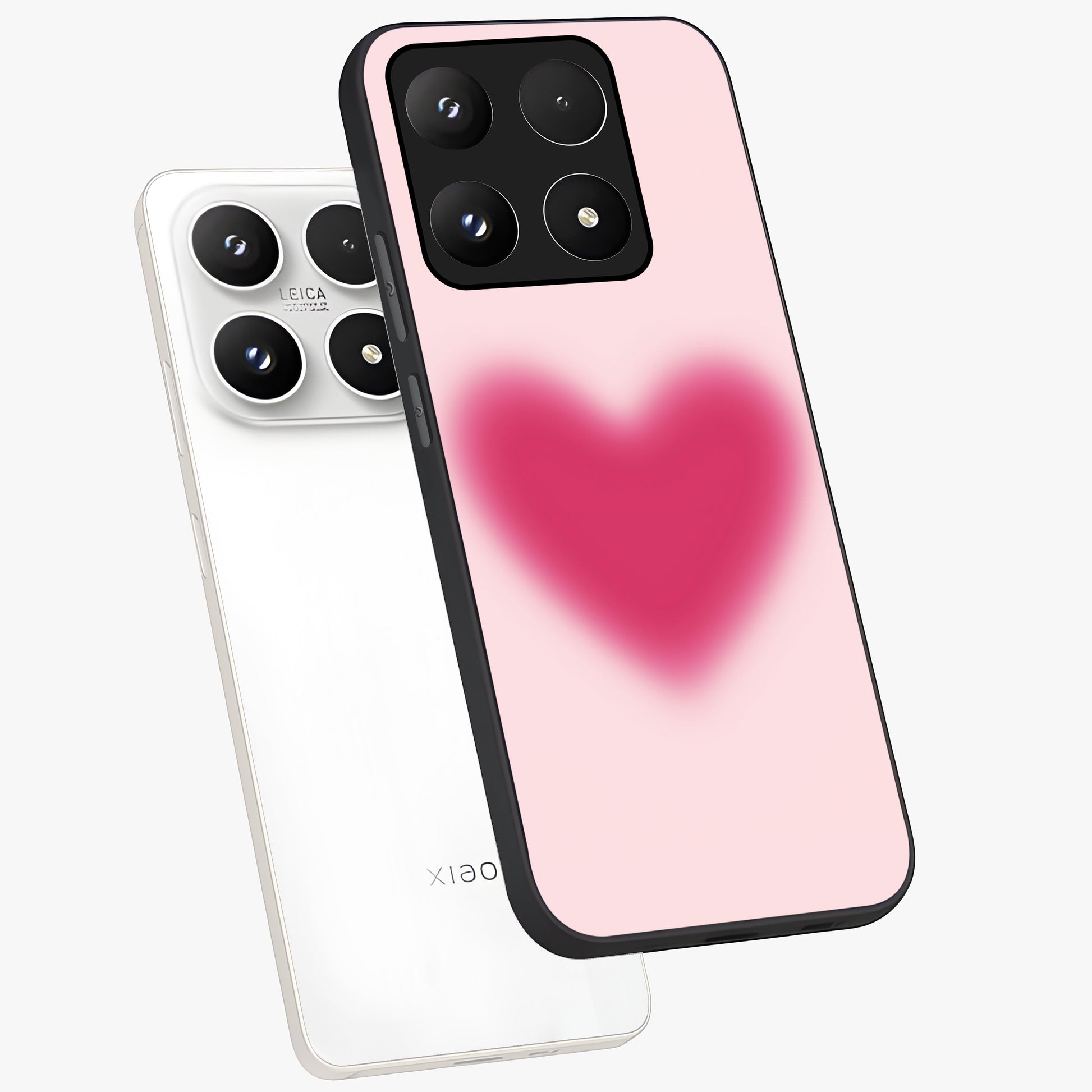 Pink Aura Heart Glass Case displayed in angled mockup highlighting vibrant pink heart design with dreamy aura aesthetic.