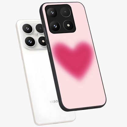 Pink Aura Heart Glass Case displayed in angled mockup highlighting vibrant pink heart design with dreamy aura aesthetic.