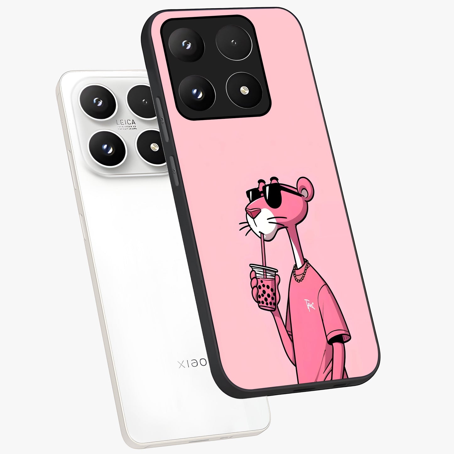 Pink Panther Glass Case displayed in angled mockup highlighting playful cartoon character design with vibrant pink aesthetic.