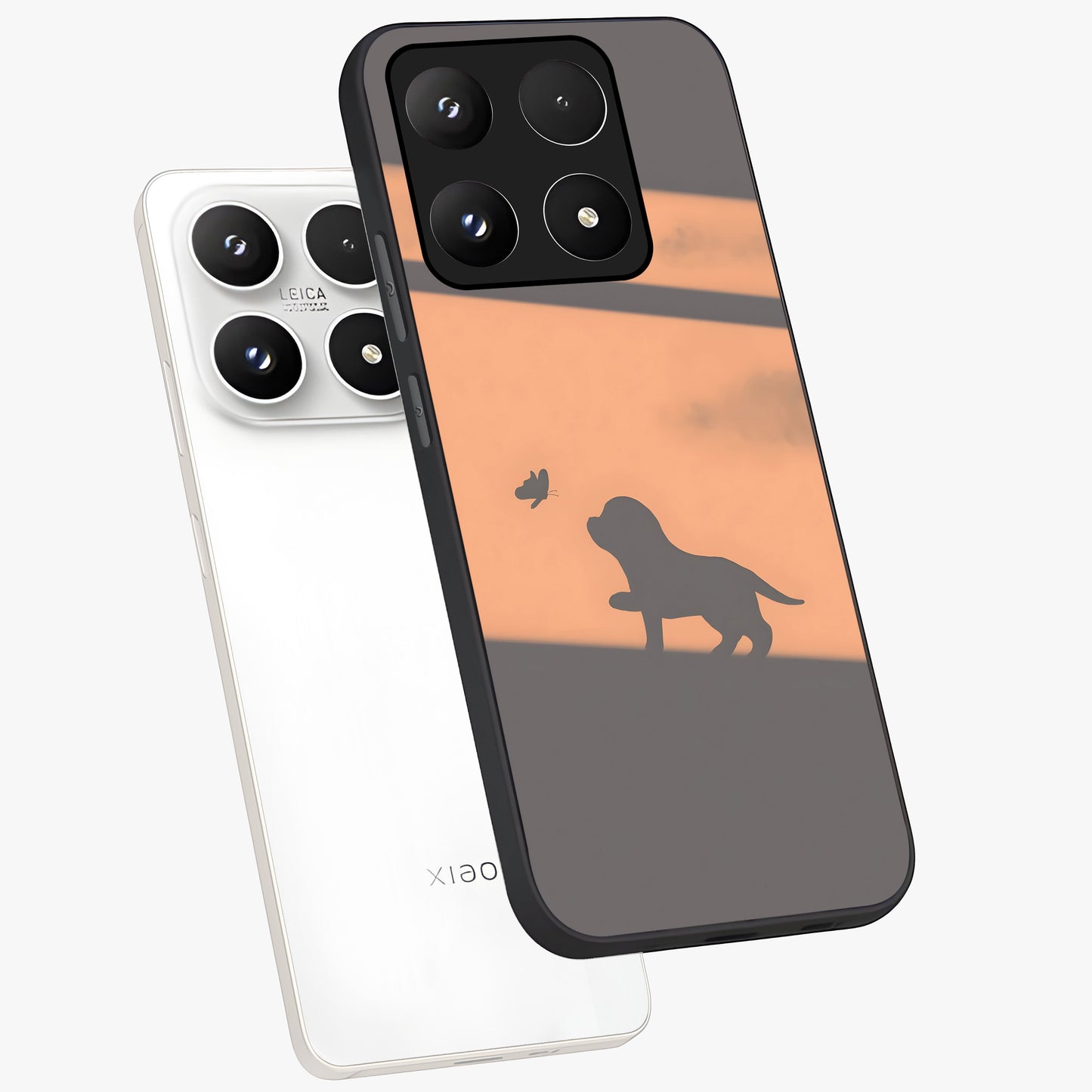 Puppy Shadow Art Glass Case displayed in angled mockup highlighting playful dog illustration with artistic shadow aesthetic.
