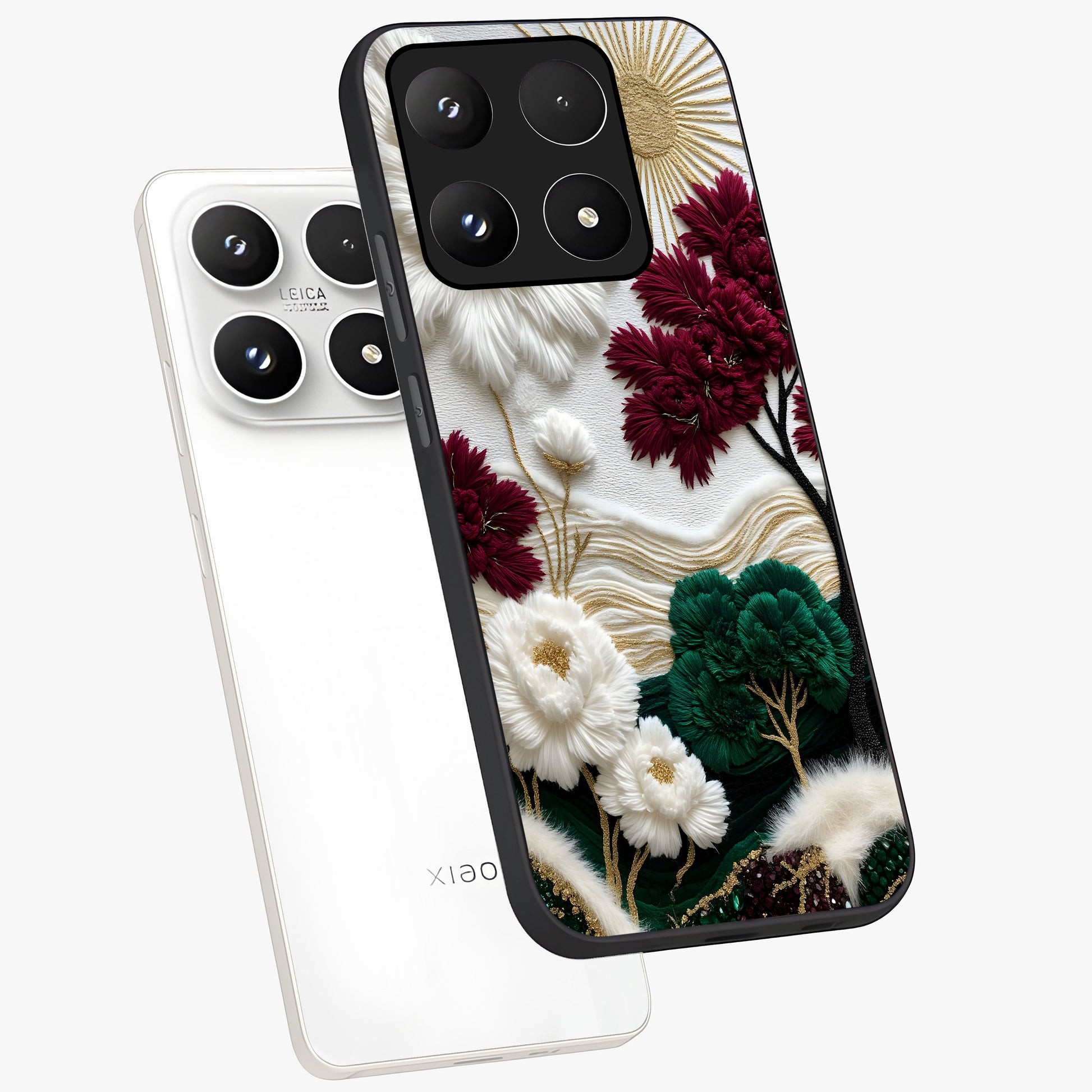Radiant Bloom Elegance Glass Case displayed in angled mockup highlighting graceful floral design with radiant aesthetic style.