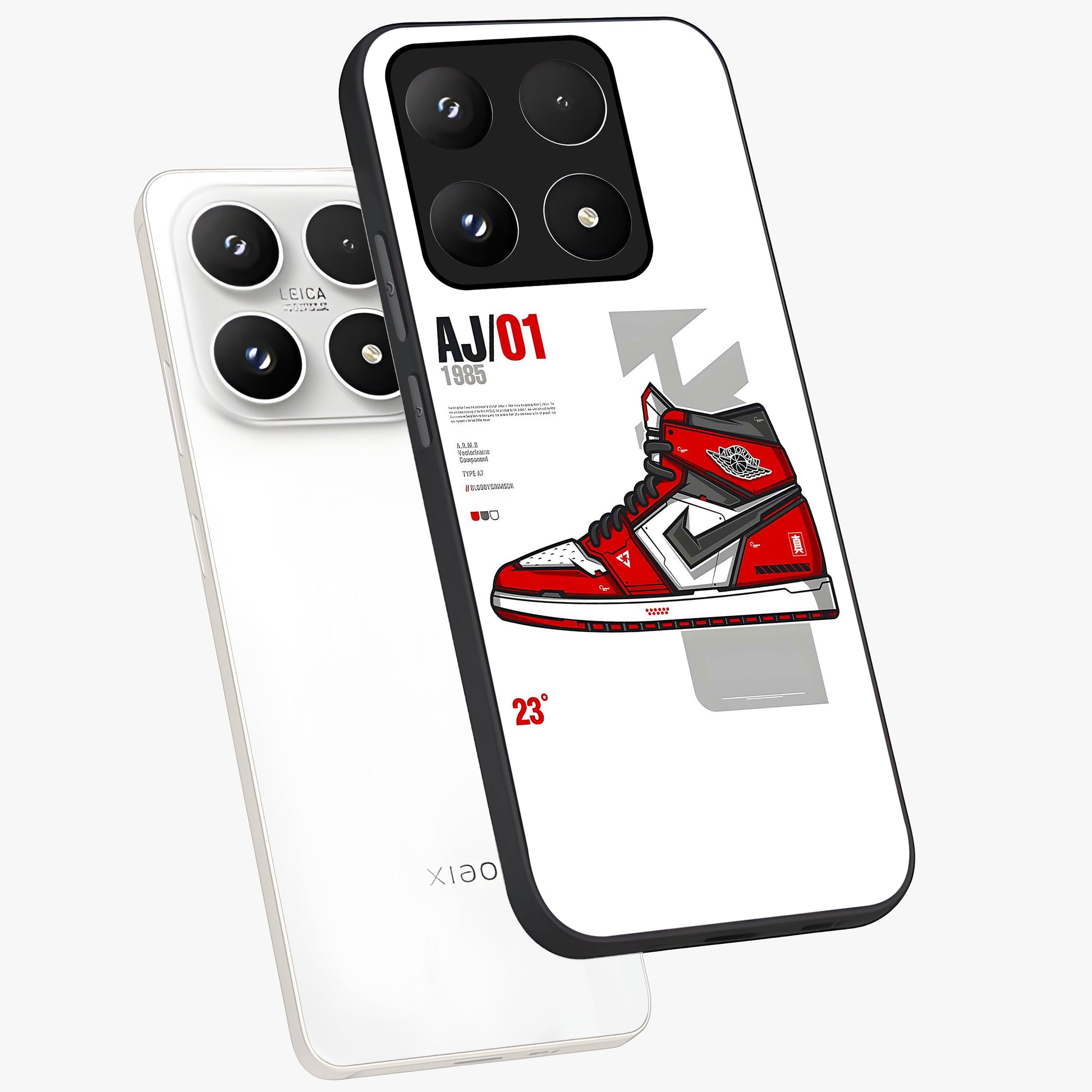 Retro Sneaker Blueprint Glass Case displayed in angled mockup highlighting detailed shoe design with sporty retro aesthetic.