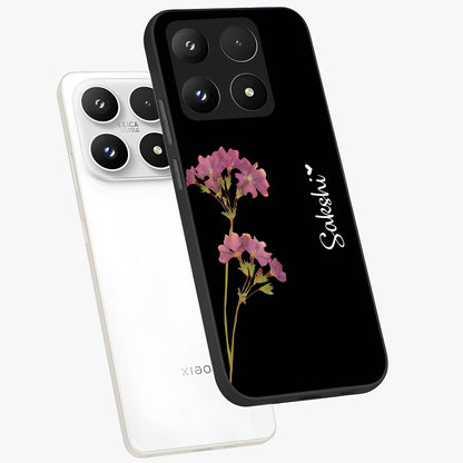 Riching Lavender Flower Custom Name Glass Case displayed in angled mockup highlighting delicate lavender flower design with custom name feature.