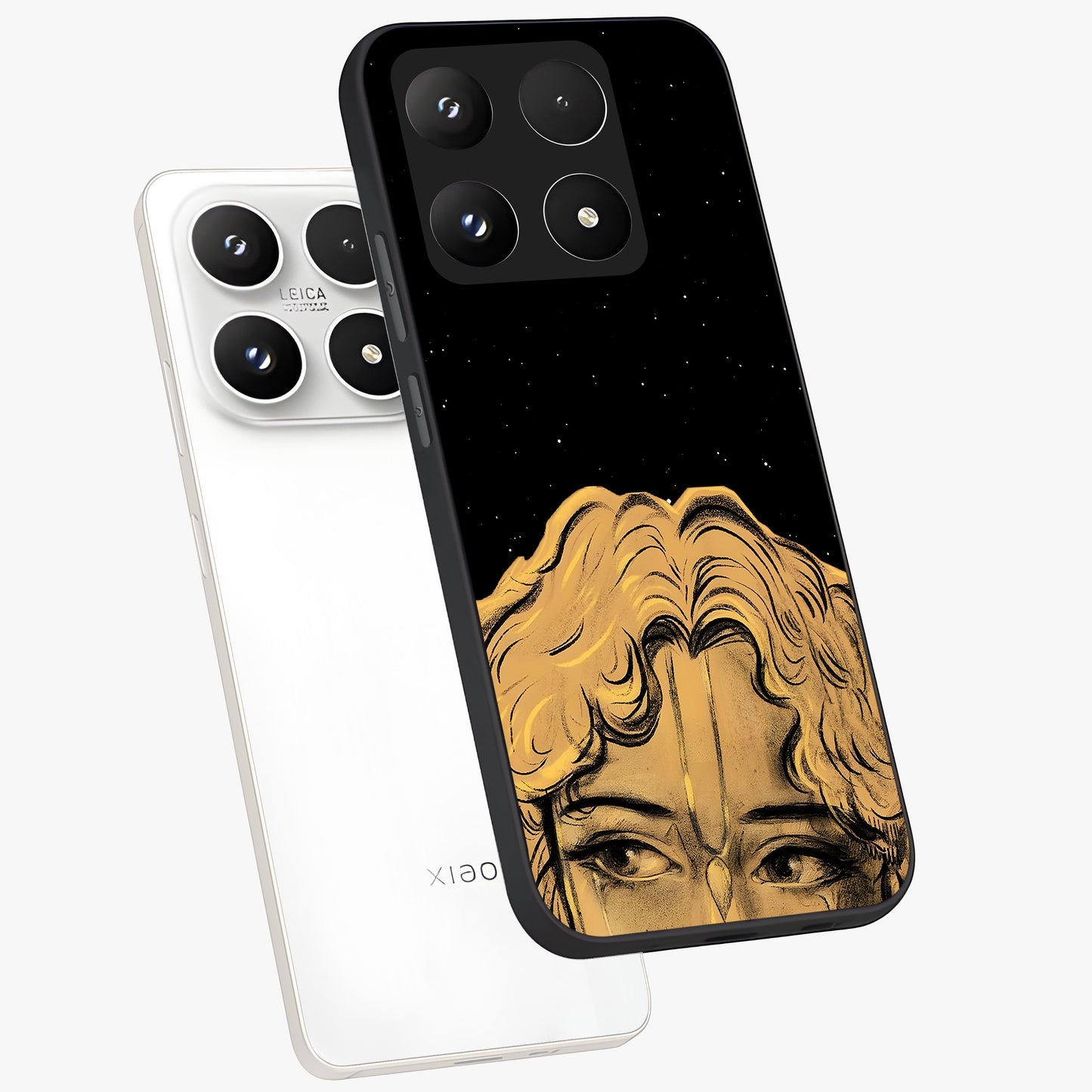 Shri Krishna Art Glass Case displayed in angled mockup highlighting spiritual Krishna illustration with divine aesthetic.