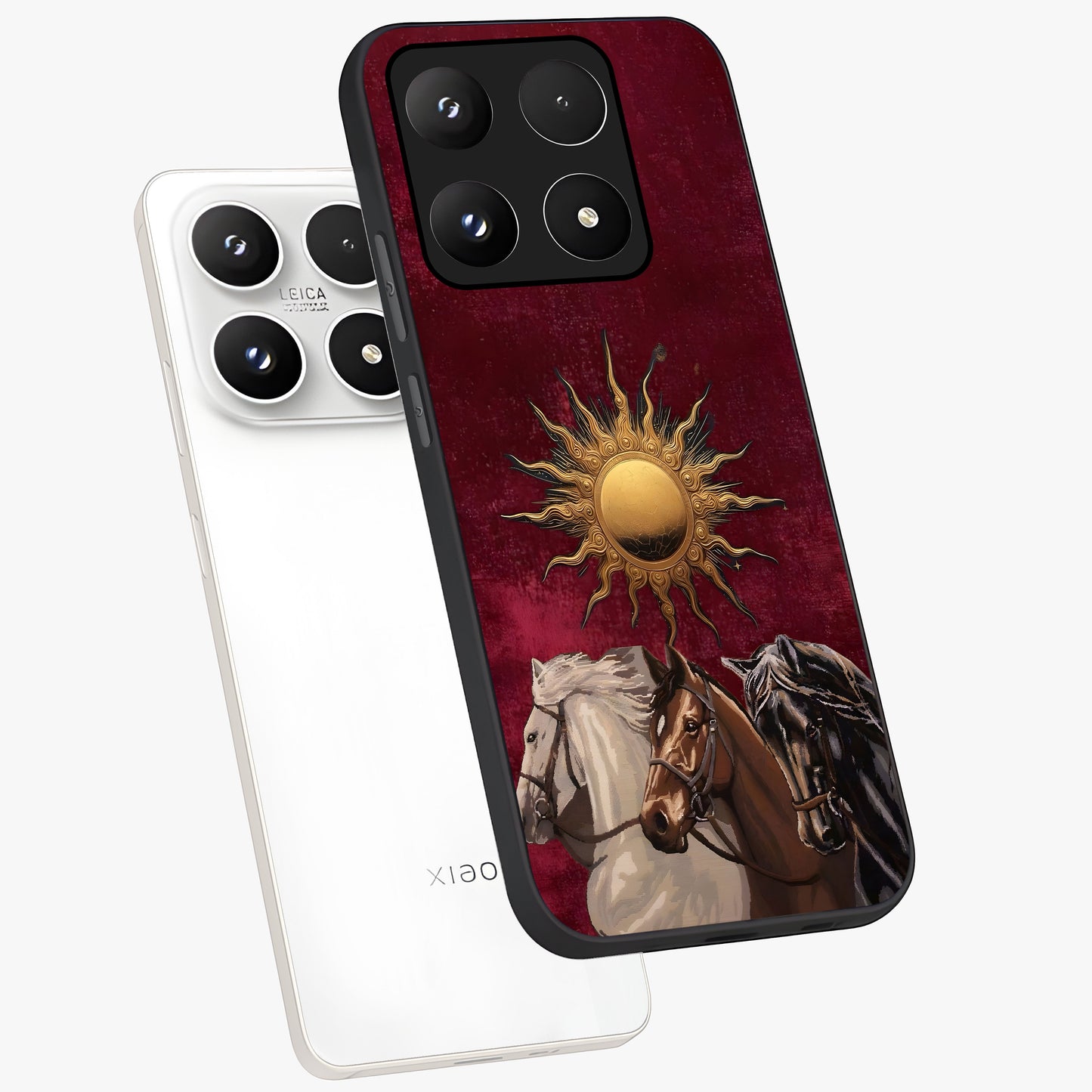 Solar Riders Glass Case displayed in angled mockup highlighting powerful rider illustration with radiant solar aesthetic.