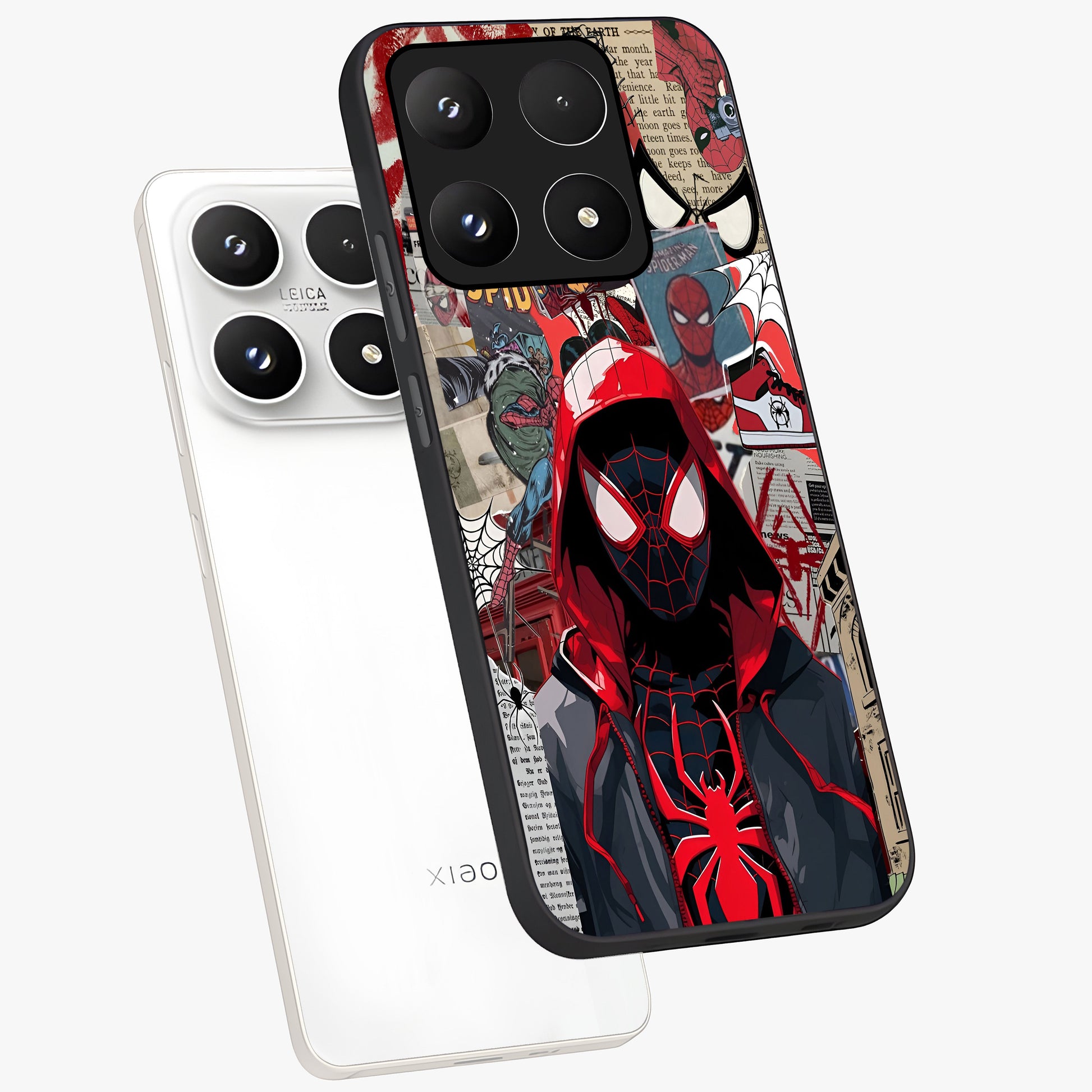 Spider Collage Street Glass Case displayed in angled mockup highlighting dynamic street style collage design with comic aesthetic.