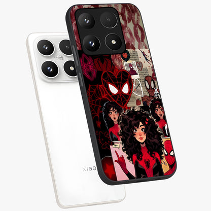 Spider Love Story Glass Case displayed in angled mockup highlighting expressive comic inspired design with playful aesthetic.
