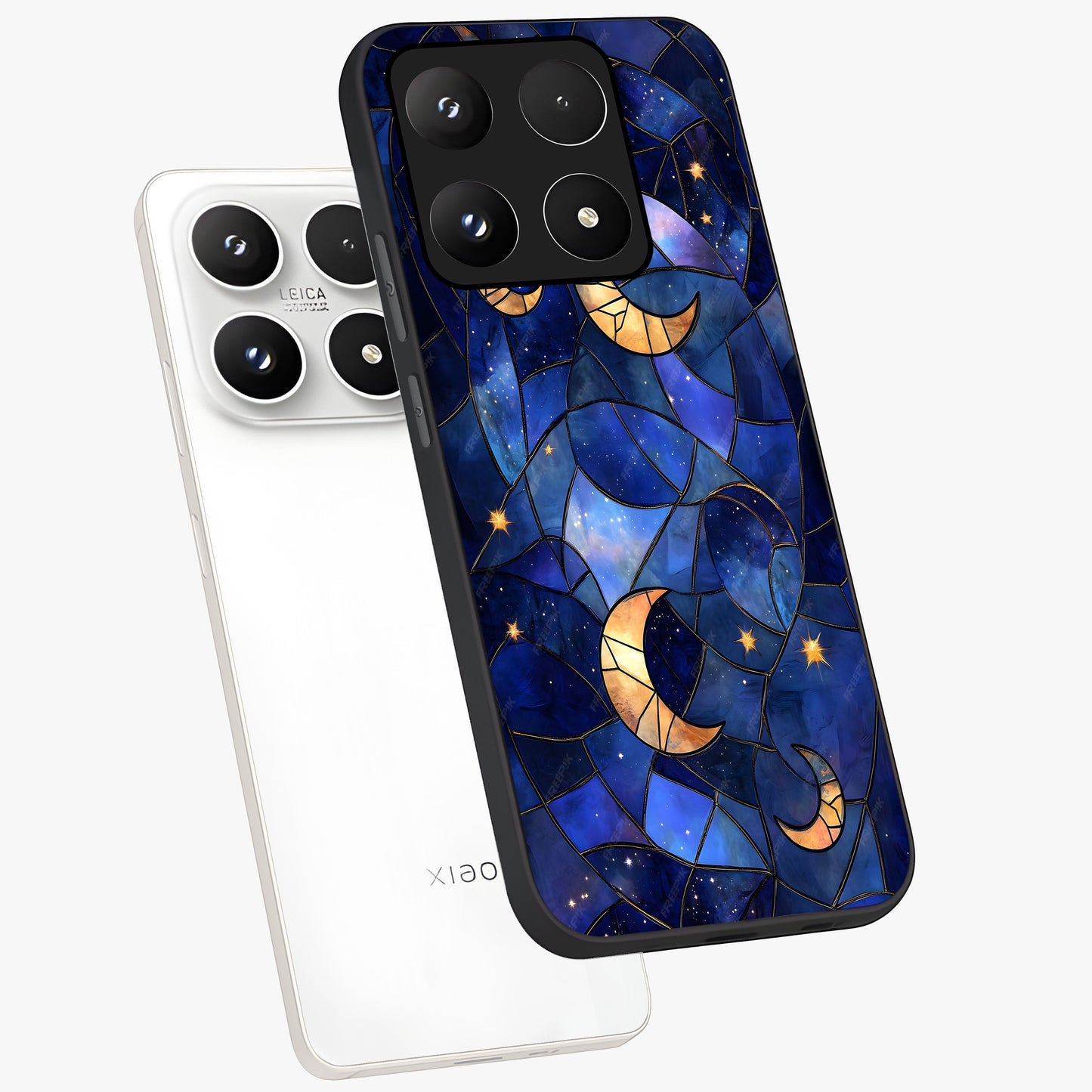 Starlit Sky Tapestry Glass Case displayed in angled mockup highlighting celestial night pattern with artistic aesthetic style.