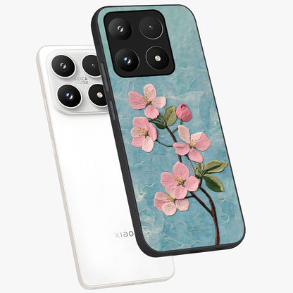 Threaded Blossom Breeze Glass Case displayed in angled mockup highlighting elegant floral design with soft aesthetic style.