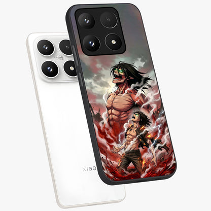 Titan Awakening Fury Glass Case displayed in angled mockup highlighting dramatic giant warrior design with bold anime aesthetic.