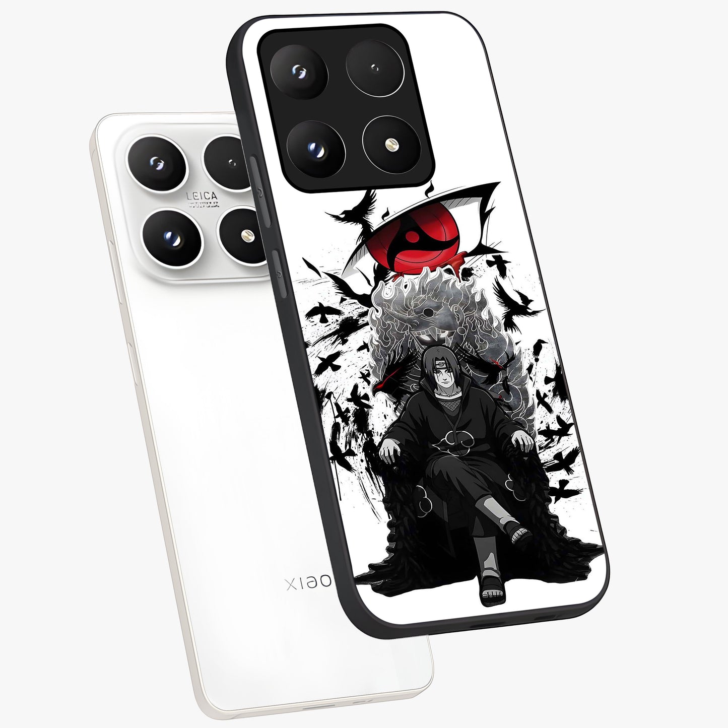 Uchiha Shadow Throne Glass Case displayed in angled mockup highlighting glowing aquatic design with celestial aesthetic.
