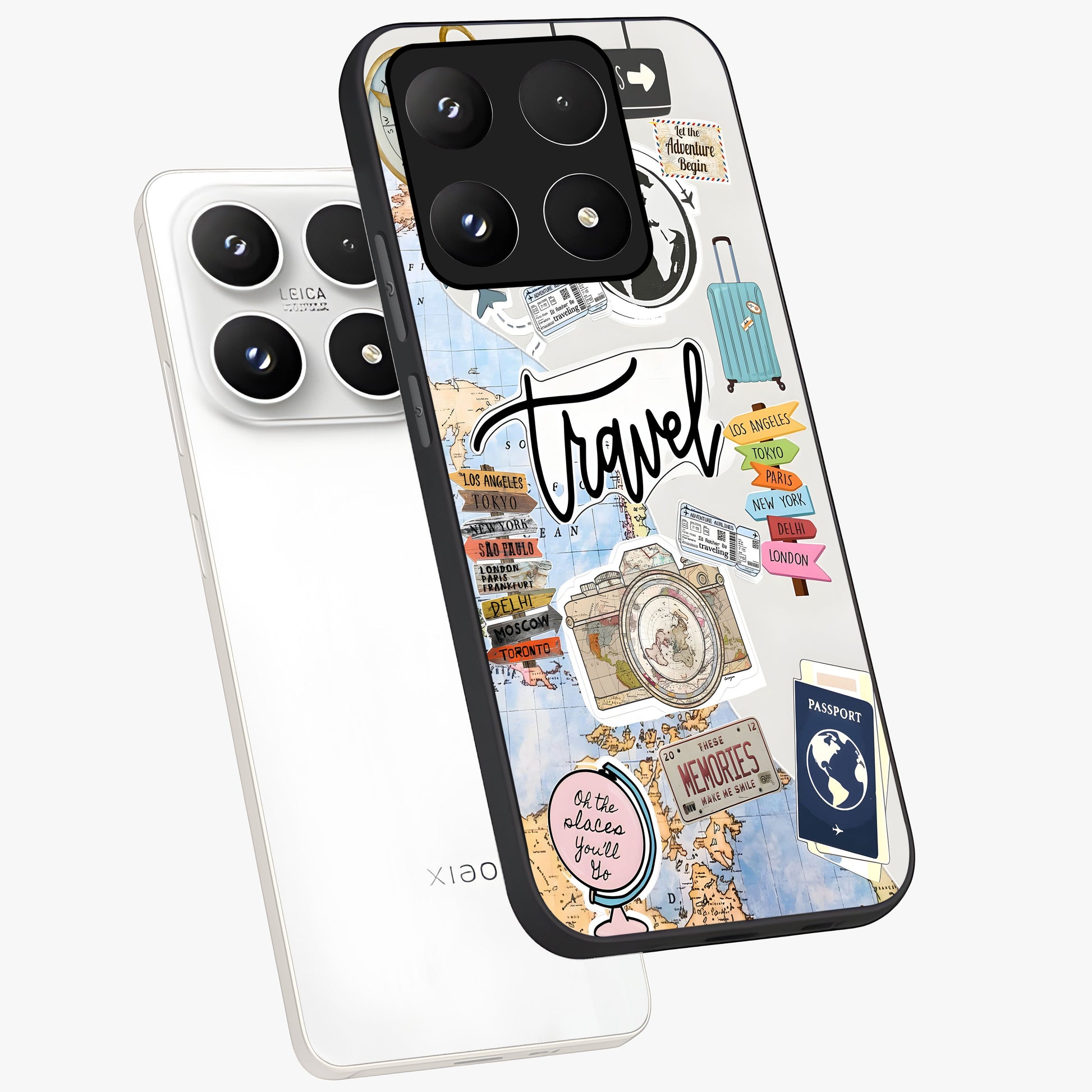 Wanderlust Journal Glass Case displayed in angled mockup highlighting adventure themed design with aesthetic travel vibe.