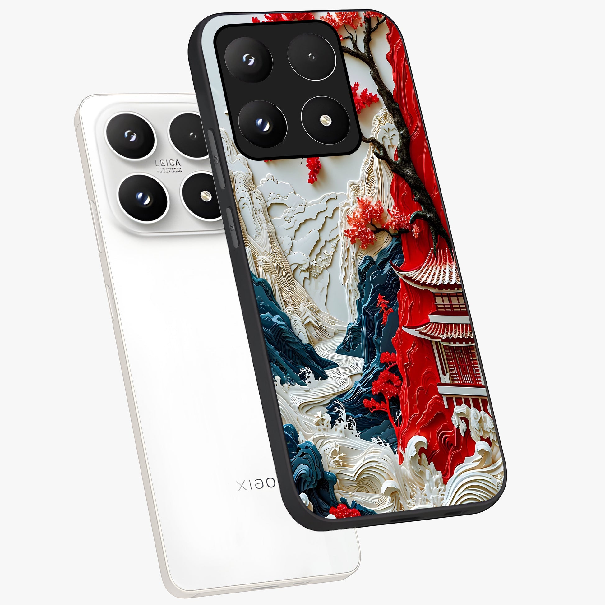Whispers Of Sakura Waves Glass Case displayed in angled mockup highlighting flowing sakura design with soft floral aesthetic.