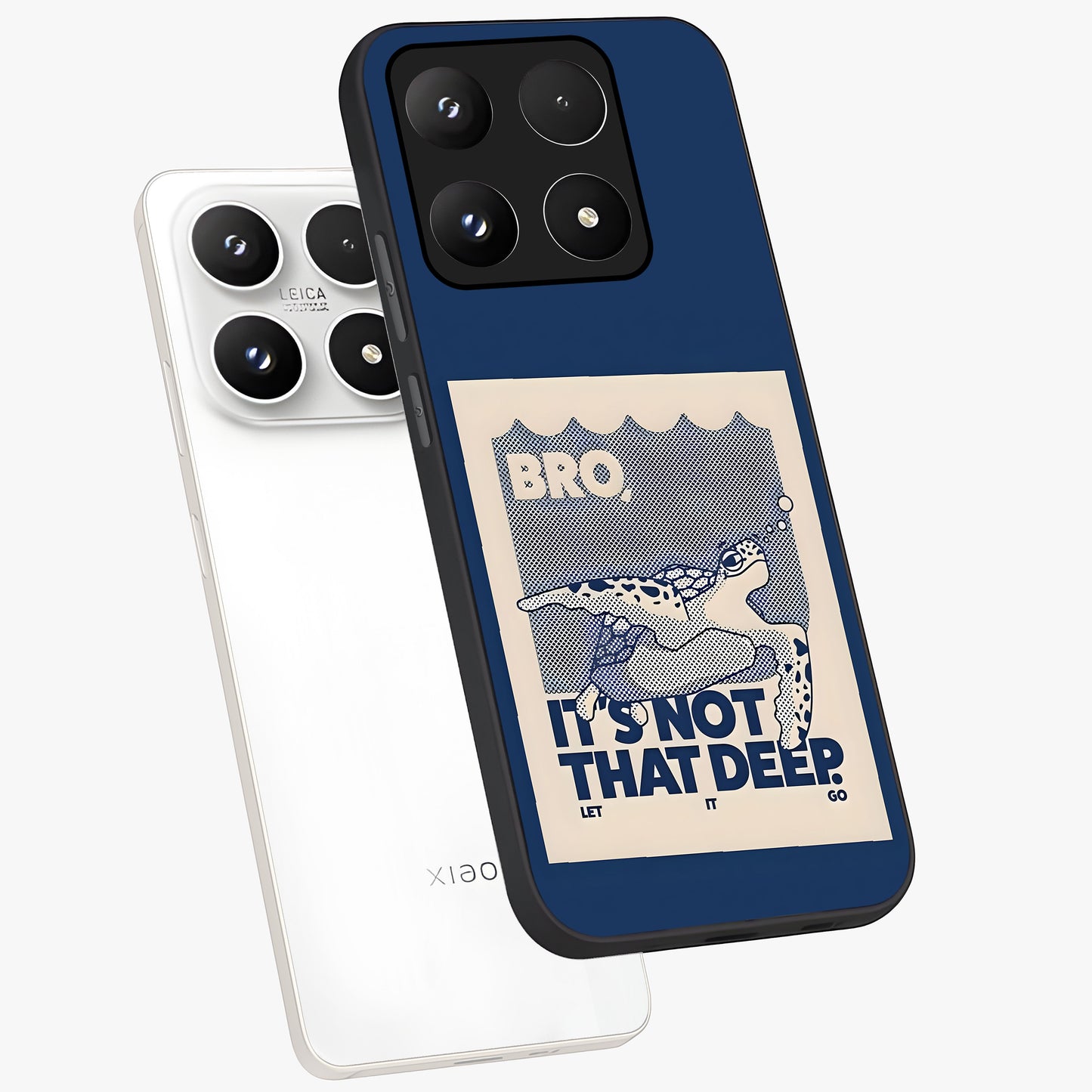 Worry Less Swim Glass Case displayed in angled mockup highlighting fun typography design with relaxed aesthetic style.